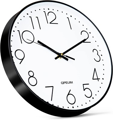 Wall Clock Navy Blue Frame Large Numerals Three Hand Movement Functional