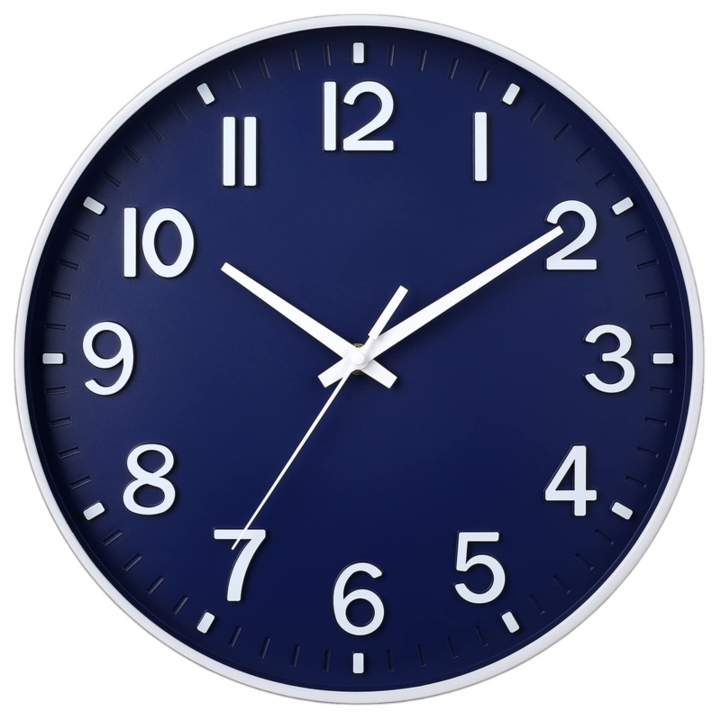 Wall Clock Navy Gold Contrast Oversized Numerals Matte Finish Round
