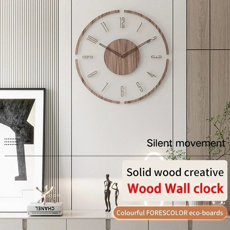 Wall Clock Nordic Recessed Numbers Natural Wood Style Minimalist Decor