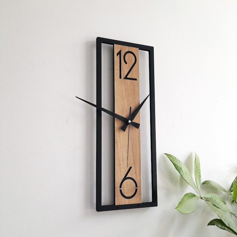 Wall Clock Numberless Face Minimalist Scandinavian Wood Vertical