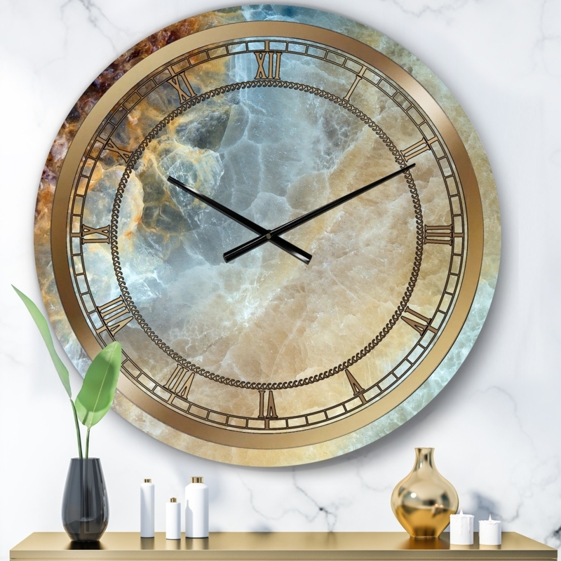 Wall Clock Numberless Purple Blue Marble Abstract Design