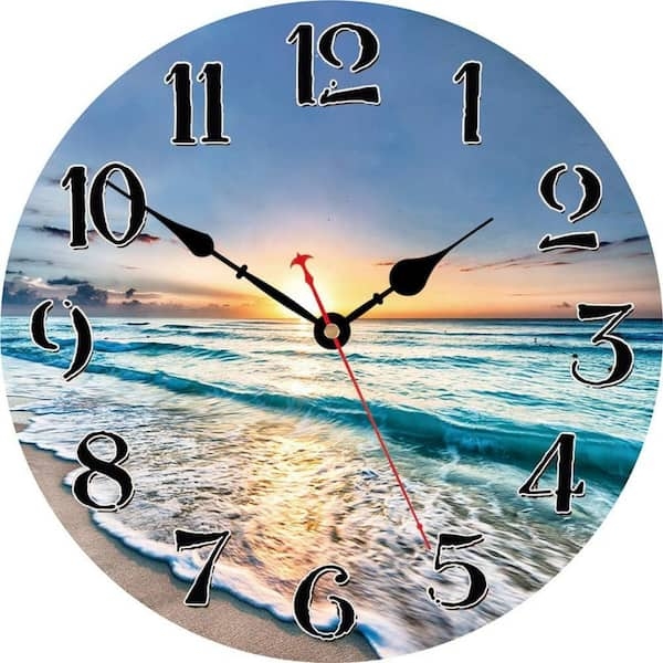 Wall Clock Ocean Wave Pattern Coastal Style Arabic Numerals Nautical