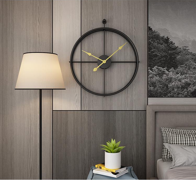 Wall Clock Open Face Matte Black Finish Gold Hands Modern Industrial