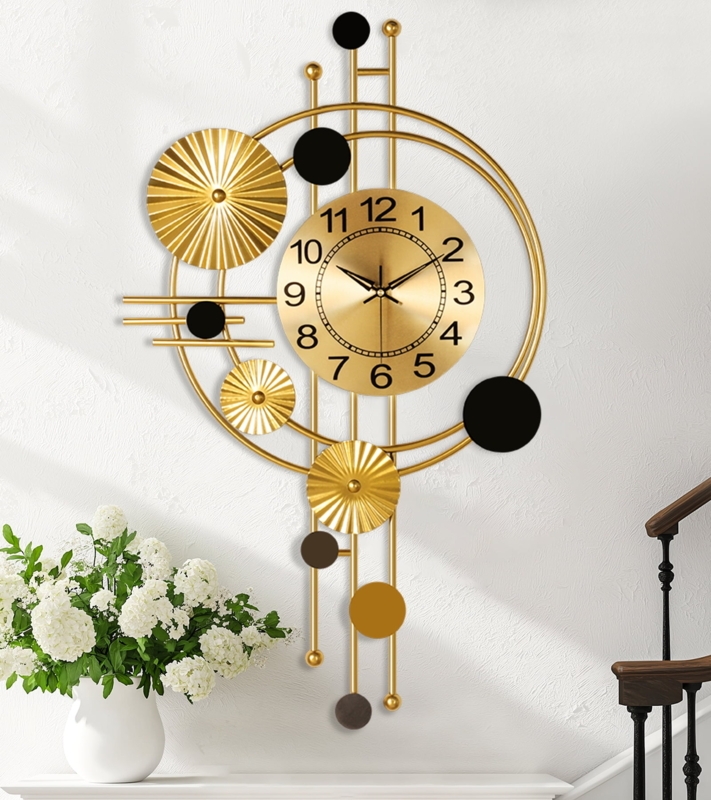 Wall Clock Open Frame Geometric Silhouette Polished Gold Finish