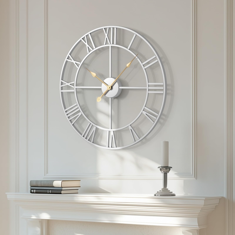 Wall Clock Open Frame Oversized Roman Numeral Metal Decor