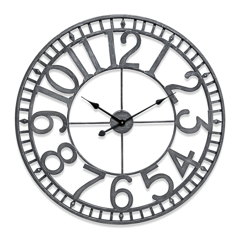 Wall Clock Open Frame Pewter Finish Industrial Arabic Numerals Rustic