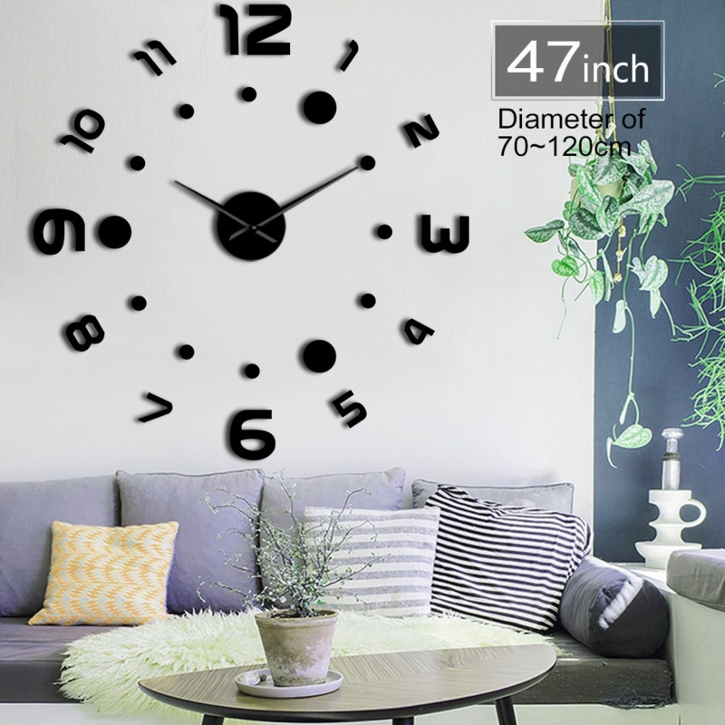 Wall Clock Oversized Frameless DIY Design with Black Roman Numerals
