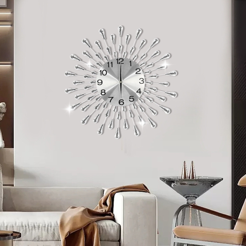 Wall Clock Oversized Gold Sunburst Metal Crystal Tipped Spokes