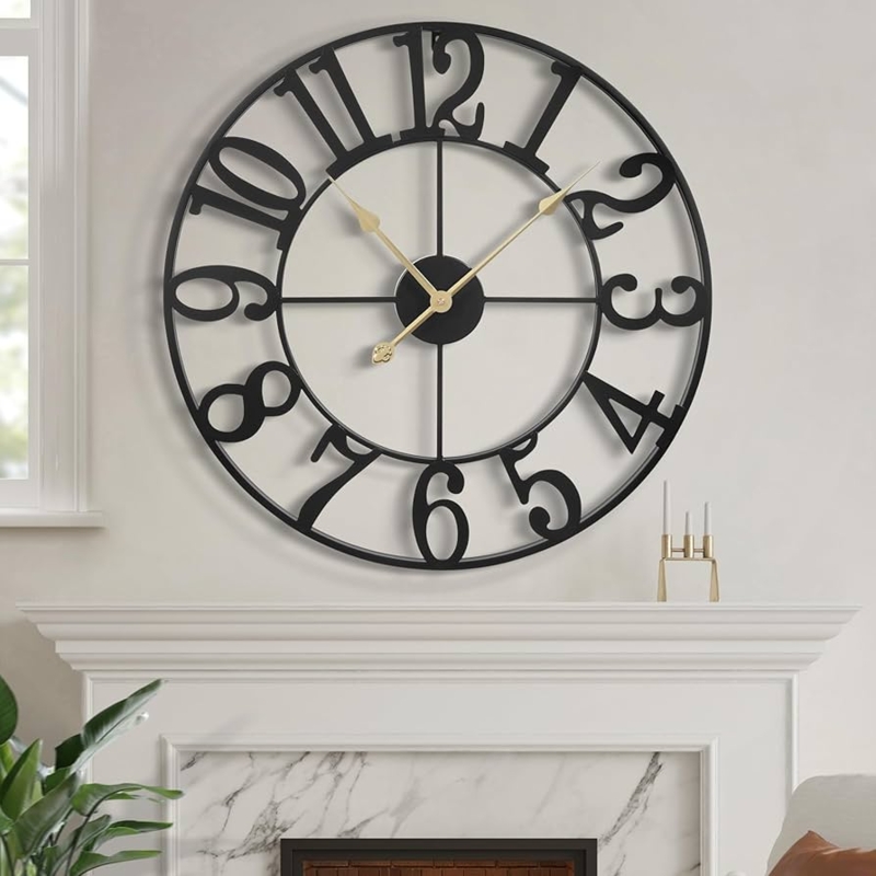Wall Clock, Oversized Industrial Farmhouse with Open-Back Design
