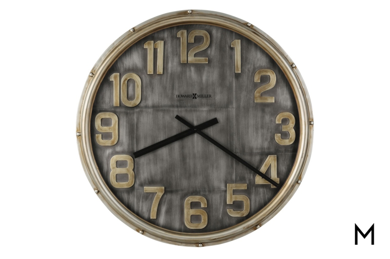 Wall Clock Oversized Mixed Material Frame Wood Tone Bronze Open Dial