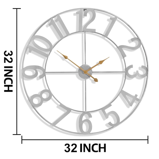 Wall Clock Oversized Open Frame Skeleton Design Industrial Farmhouse