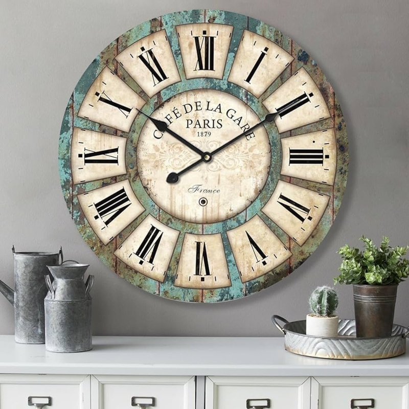 Wall Clock Oversized Rustic Farmhouse Distressed Wood Face