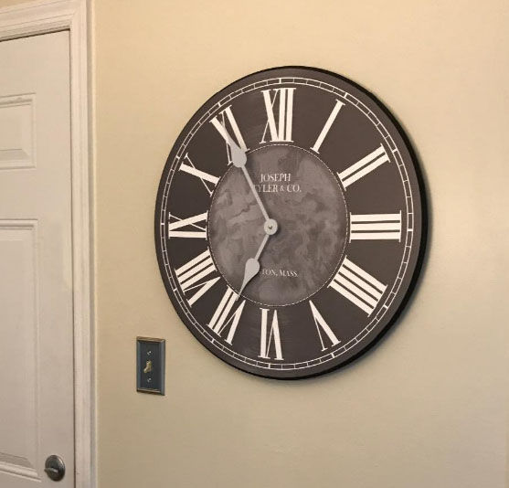 Wall Clock Oversized Silhouette Tufted Sofa Setting Cozy Farmhouse