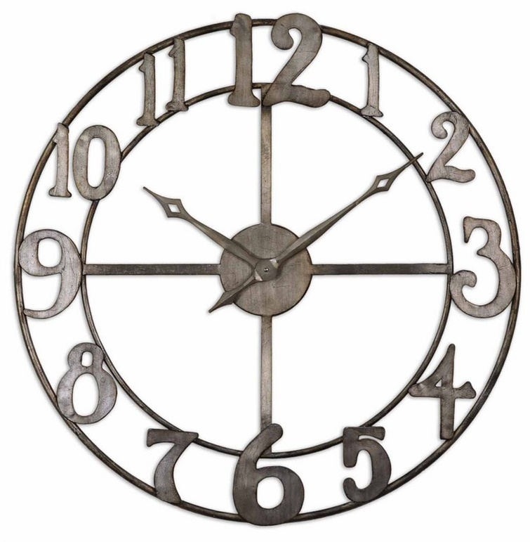 Wall Clock Oversized Skeleton Design Antique Bronze Distressed Finish