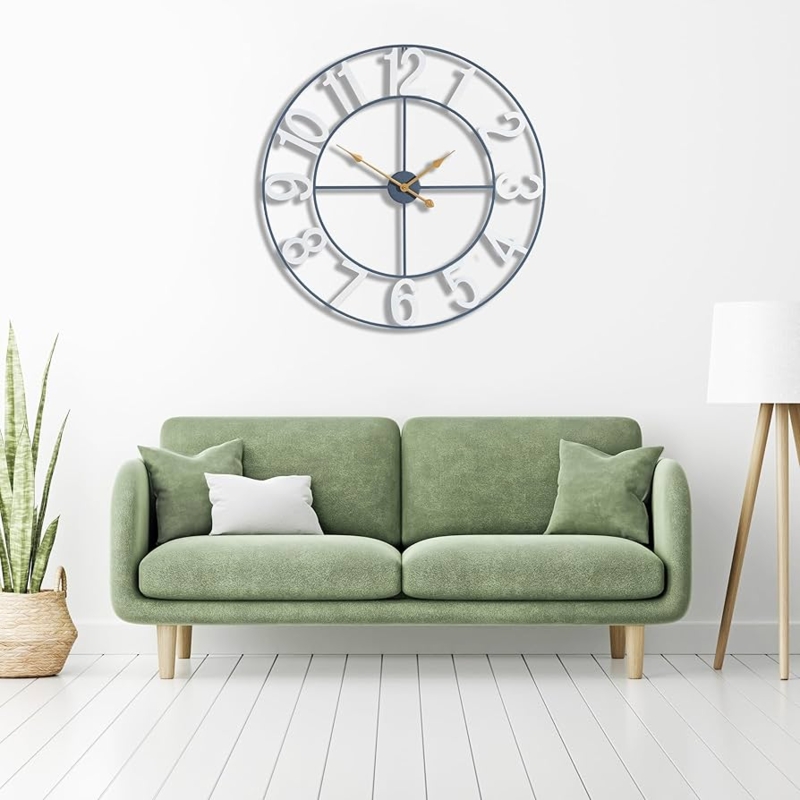 Wall Clock Oversized Skeleton Frame Matte Finish Gold Hands Industrial