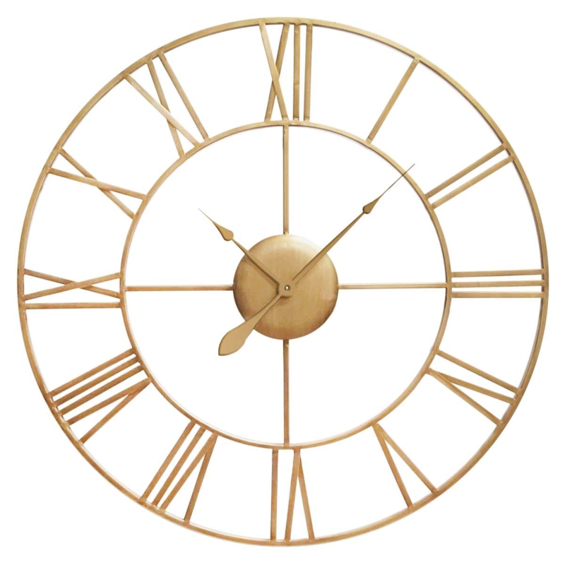 Wall Clock Oversized Skeleton Frame Metal Roman Numerals