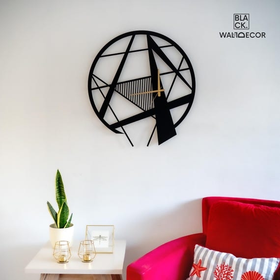 Wall Clock Oversized Tangled Wire Design Gold Hands Artistic Decor