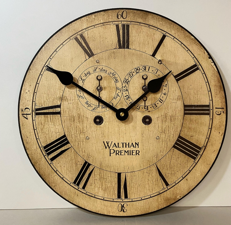 Wall Clock Oversized Waltham Premier, Distressed White Roman Numeral Decor