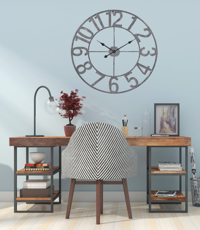 Wall Clock Oversized White Frame Gold Exposed Gears Skeleton Dial
