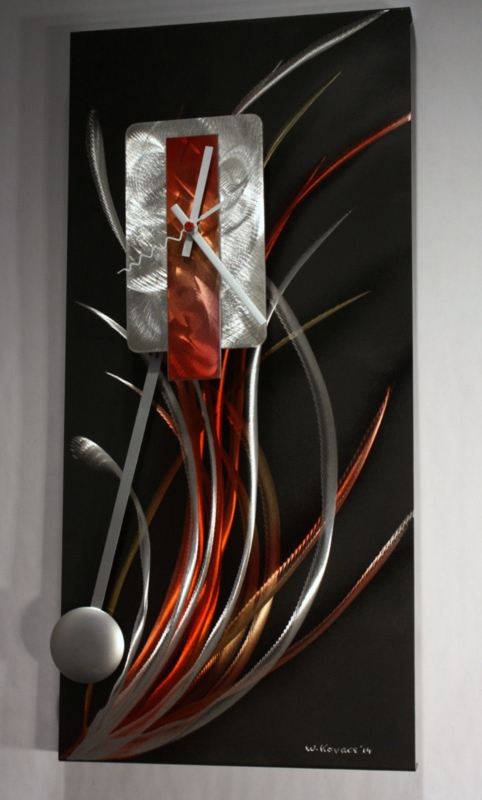 Wall Clock Painted Metal Sculpture Pendulum Artistic Wall Art