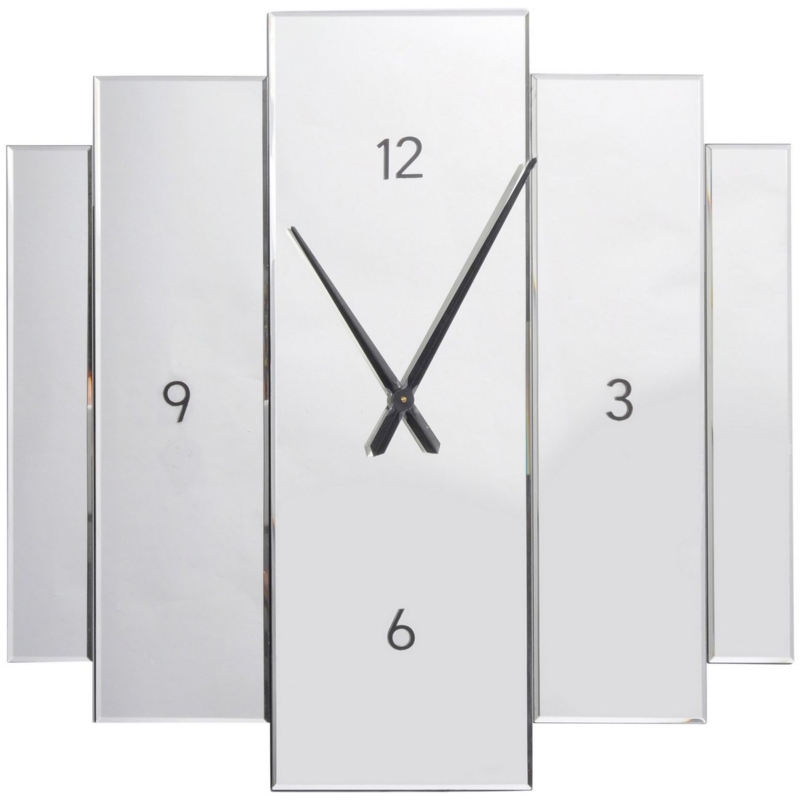 Wall Clock Polished Chrome Mirrored Roman Numerals Modern Glam