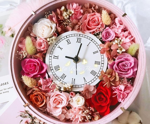 Wall Clock, Preserved Flower Rim, Asymmetric Floral Decor