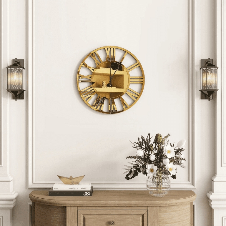 Wall Clock Radiant Sunburst Frame With Mirrored Circular Accents