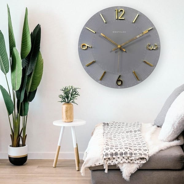 Wall Clock Raised Gold Numerals Slate Dial Contemporary Design