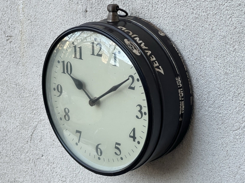 Wall Clock Reclaimed Metal Oxidized Rust Finish Minimalist Hands
