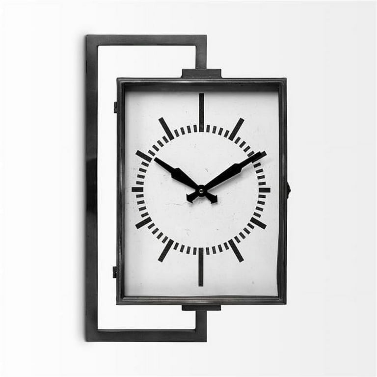 Wall Clock Rectangular Black Metal Skeleton Exposed Gears Loft