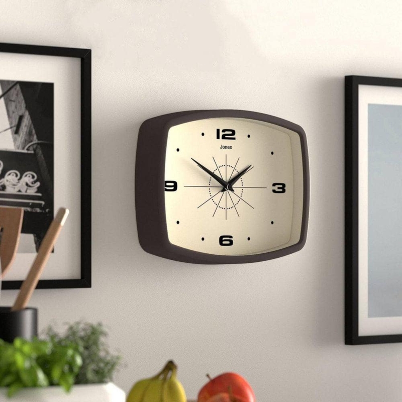 Wall Clock, Rectangular Retro Brown Frame, Wood Grain Finish
