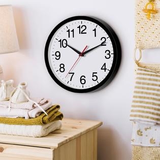 Wall Clock Red Second Hand Thin Bezel Bold Numerals Functional Clean