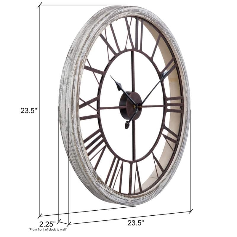 Wall Clock Roman Numeral Matte Dark Frame Distressed Finish Round