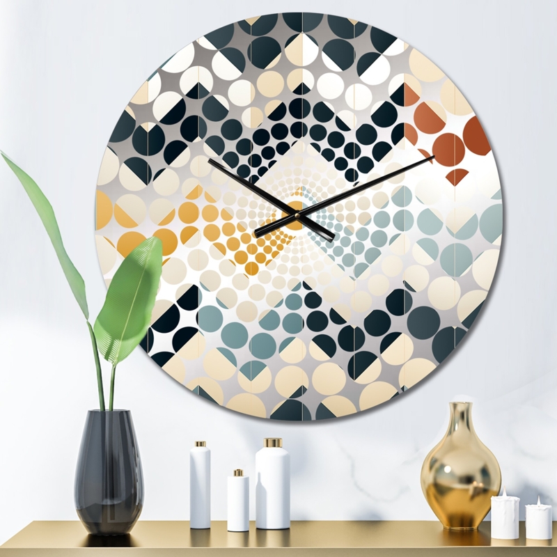 Wall Clock Round Grey Chevron Pattern Large Roman Numeral