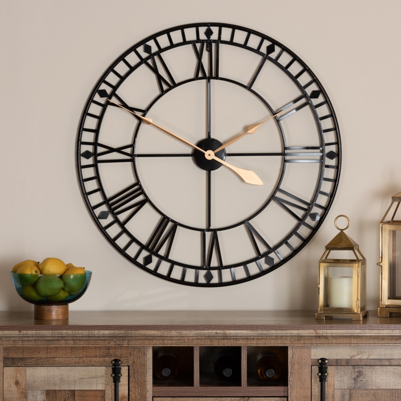 Wall Clock Round Open Dial Design Black Roman Numerals