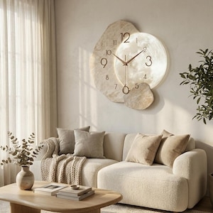Wall Clock Round Recessed Markers Gold Hands Stone Like Matte