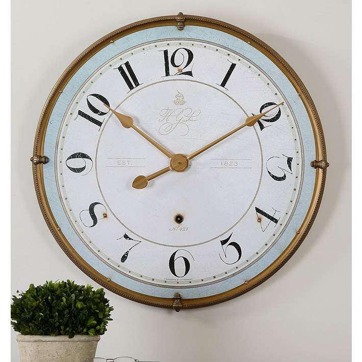 Wall Clock Round Vintage Style Distressed Ivory Layered Metal Rings