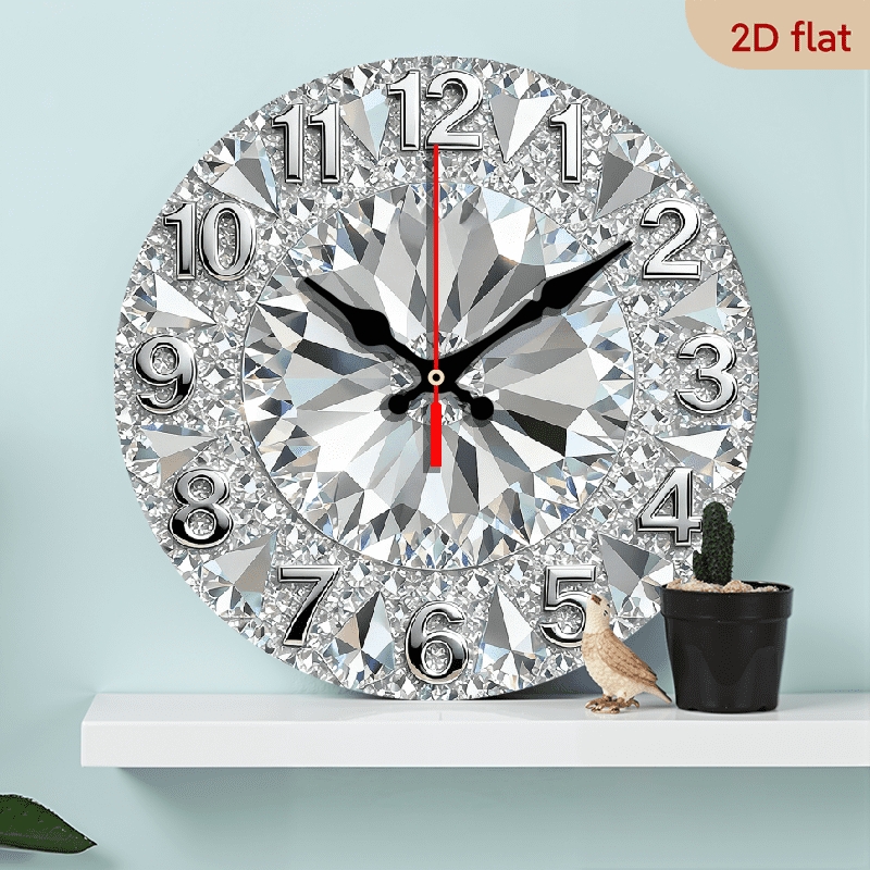 Wall Clock Round Wooden Face Texture Crystal Encrusted Bezel