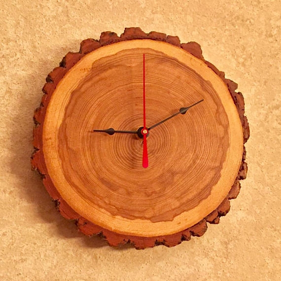 Wall Clock Rustic Bark Edge Wood Slice Face Natural Home Accent