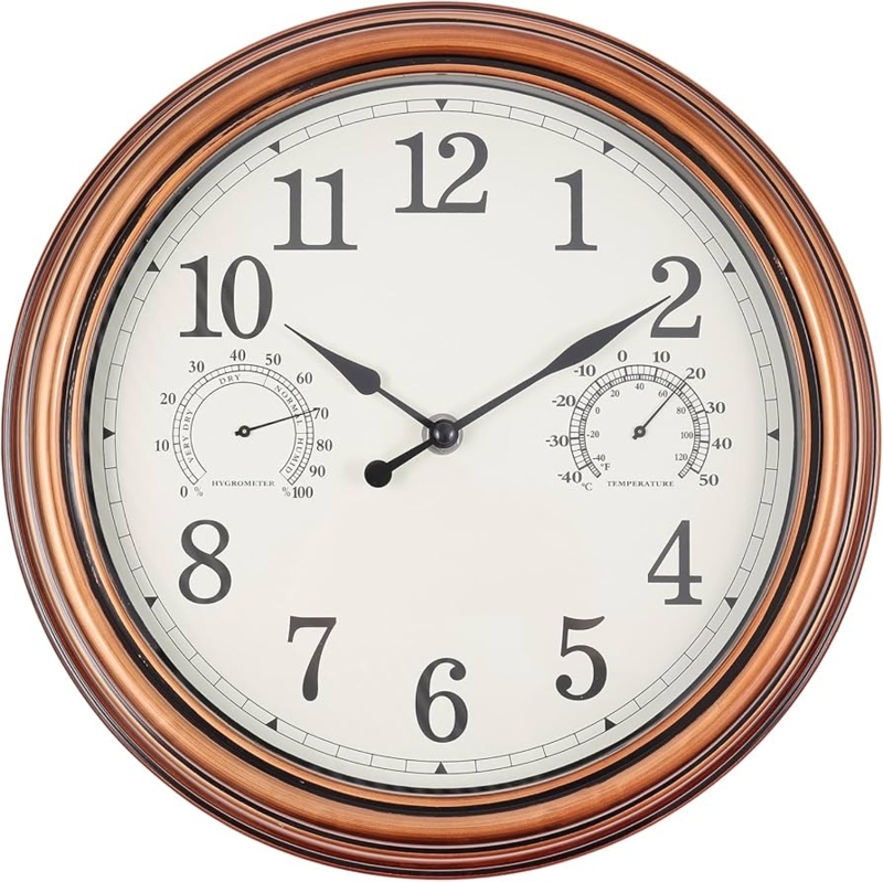 Wall Clock, Rustic Outdoor Waterproof, Integrated Thermometer Hygrometer