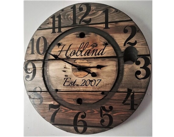Wall Clock, Rustic Plank Construction, Personalized Family Name Art