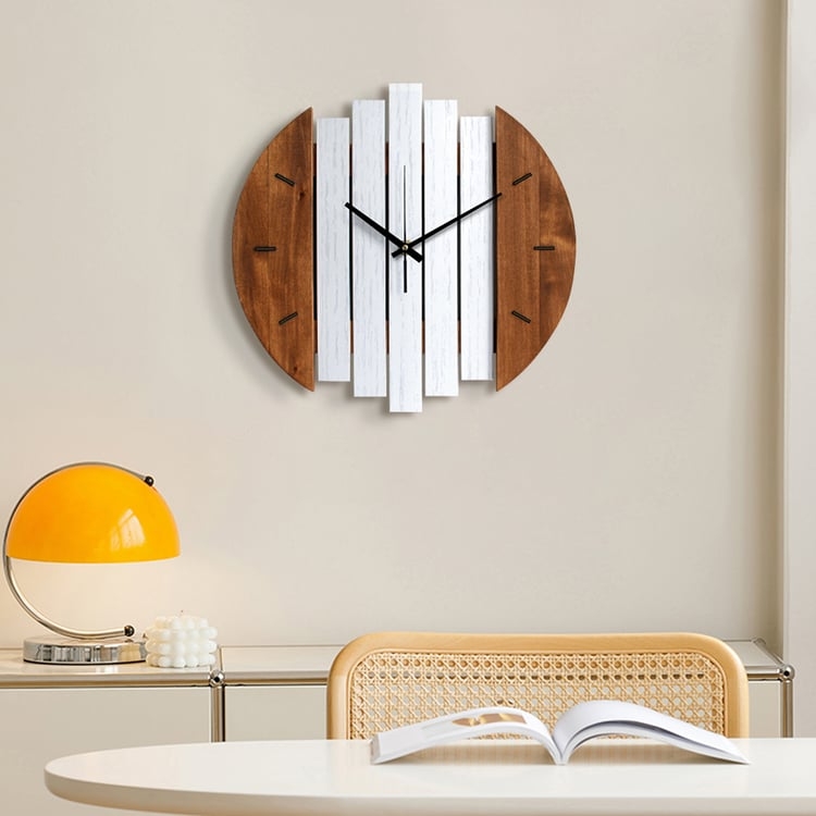 Wall Clock Rustic Sunburst Varying Slat Lengths Wood Gold Hands