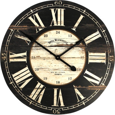 Wall Clock Rustic Traditional Multi-Toned Planks Dark Wood Frame