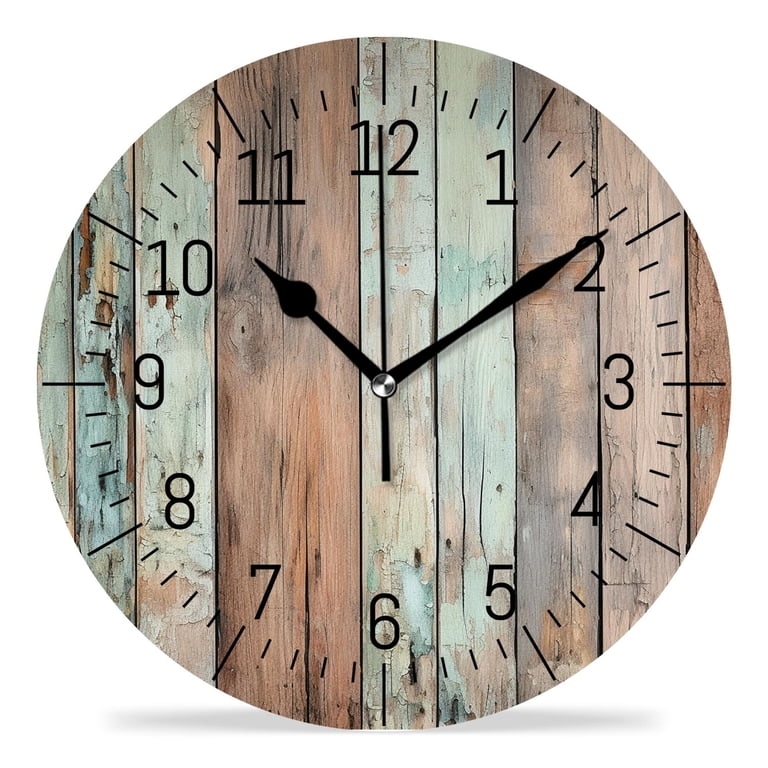 Wall Clock, Rustic Weathered Multi-Tonal Blue Wood Planks, White Numerals