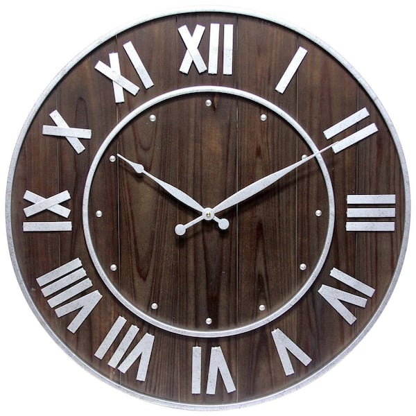Wall Clock Rustic Wine Barrel Design Roman Numerals Distressed Finish