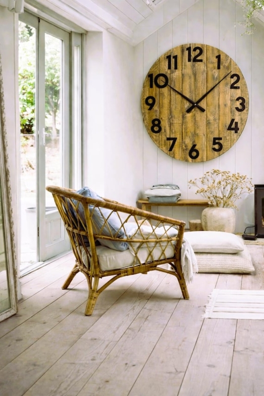 Wall Clock Rustic Wood Dark Stained Planked Design Roman Numerals