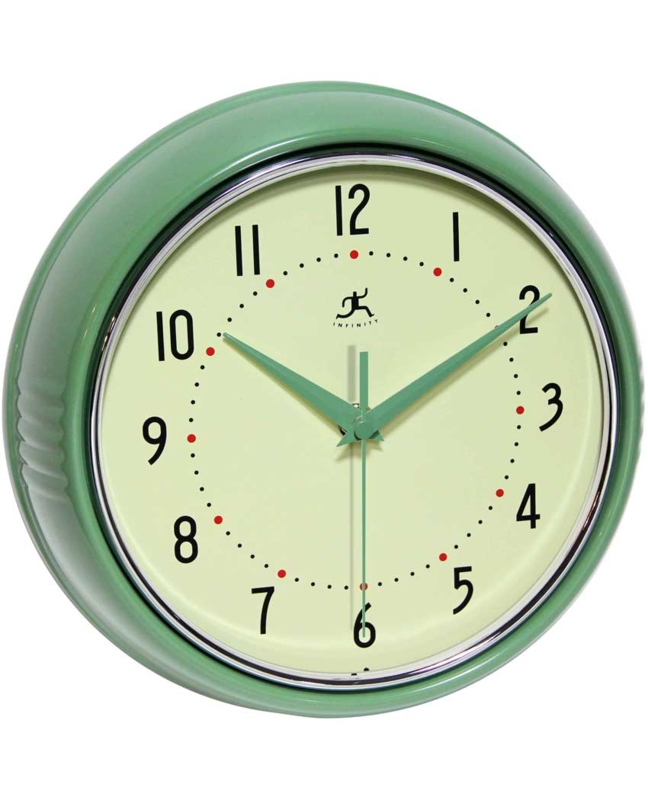 Wall Clock Sage Green Frame Bold Numerals Red Second Hand