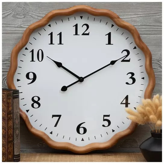 Wall Clock Scalloped Edge Wood Roman Numerals Farmhouse Chic
