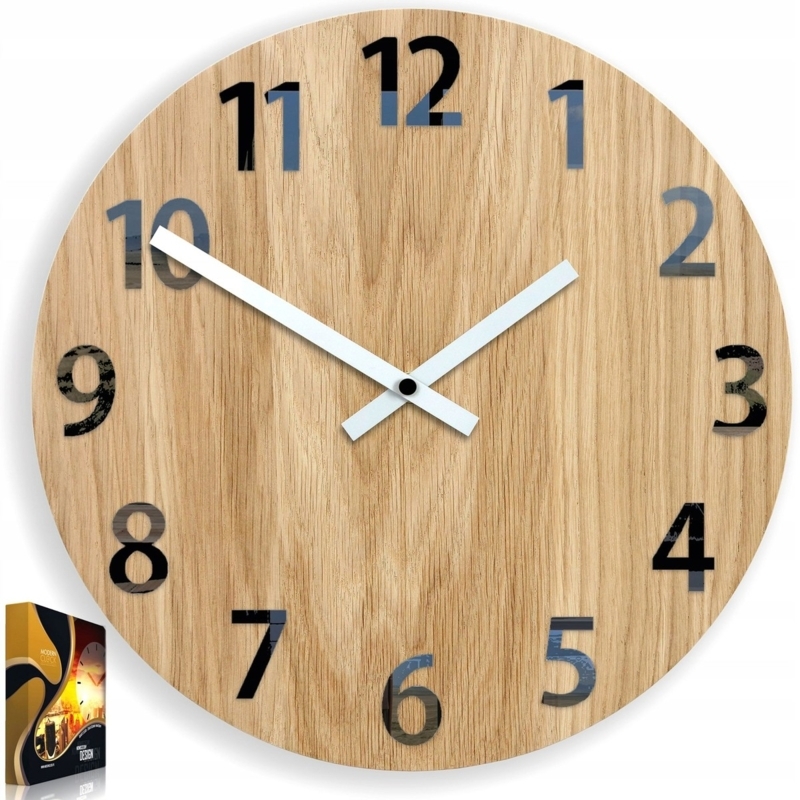 Wall Clock Scandi Light Oak Frame Recessed Markers White Rustic