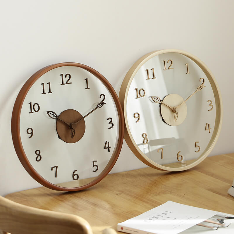 Wall Clock Scandi Transparent Center Wood Toned Rim